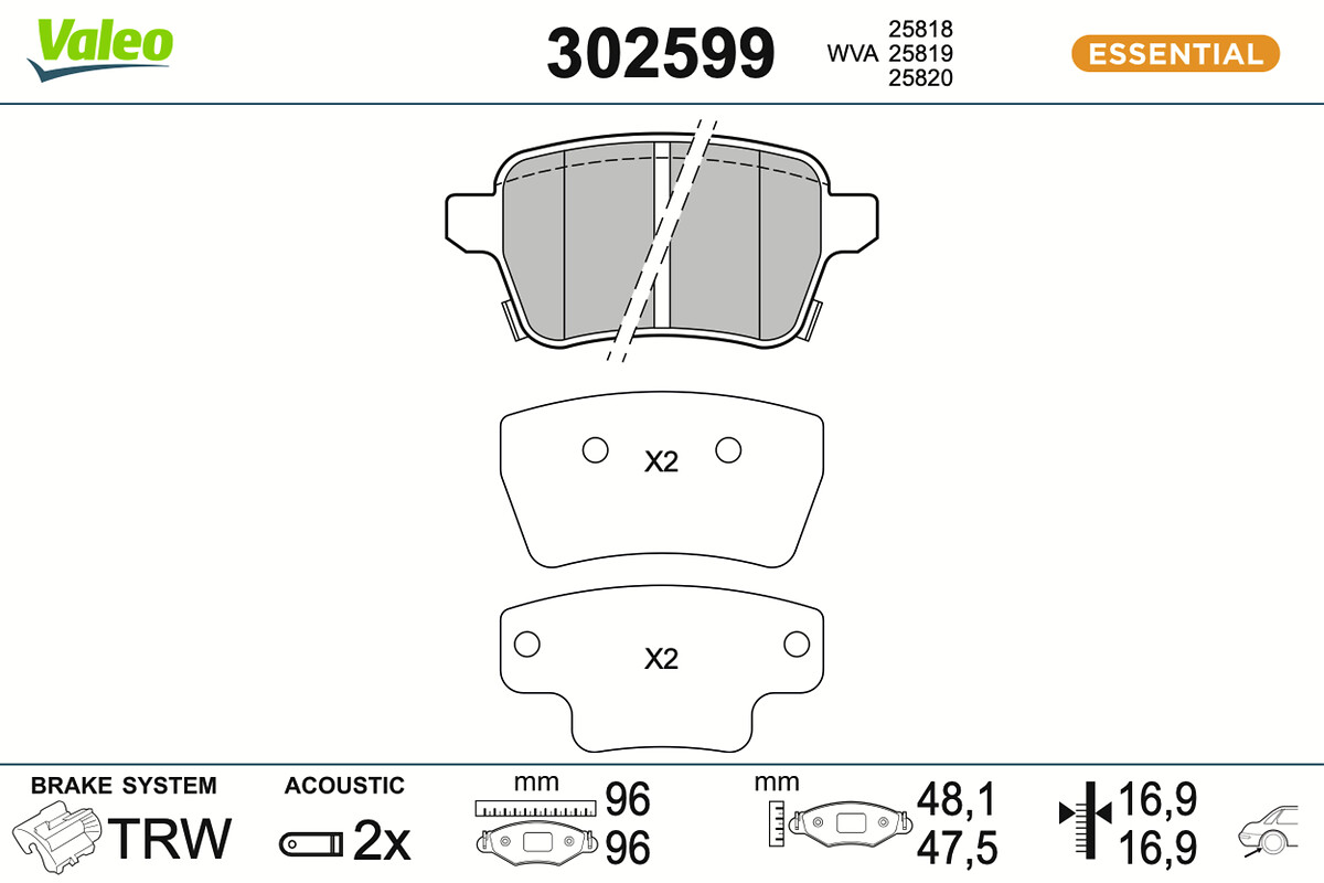 Jogo de 4 pastilhas de travão VALEO ref. 302599